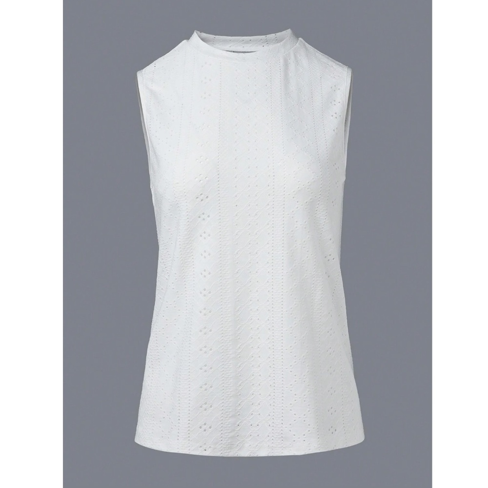 White Eyelet Embroidery Tank Top Regular Fit Casual Boho - Picture 8 of 14